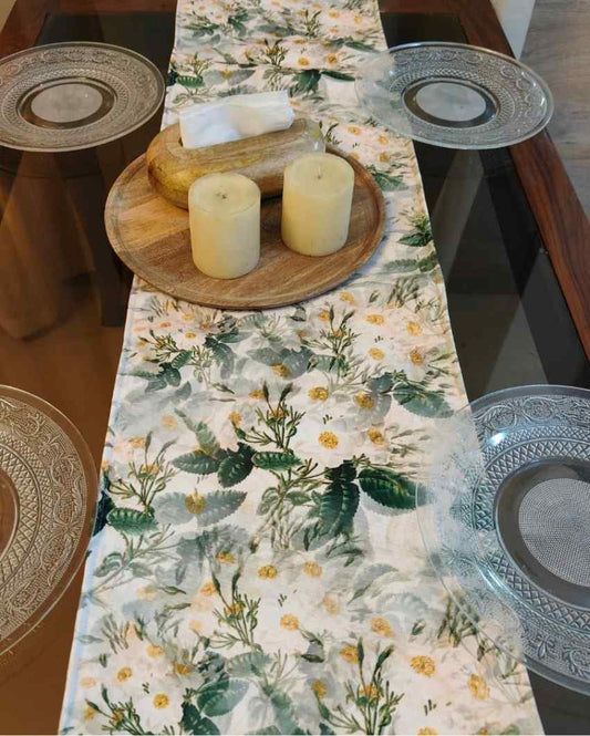 Natural Floral Design Poly Canvas Table Runner | 72 x 12 Inches