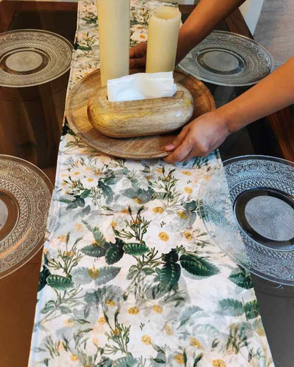 Natural Floral Design Poly Canvas Table Runner | 72 x 12 Inches