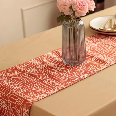 Aztec Geometric Orange White Table Runner | 72 X 12 Inches Default Title