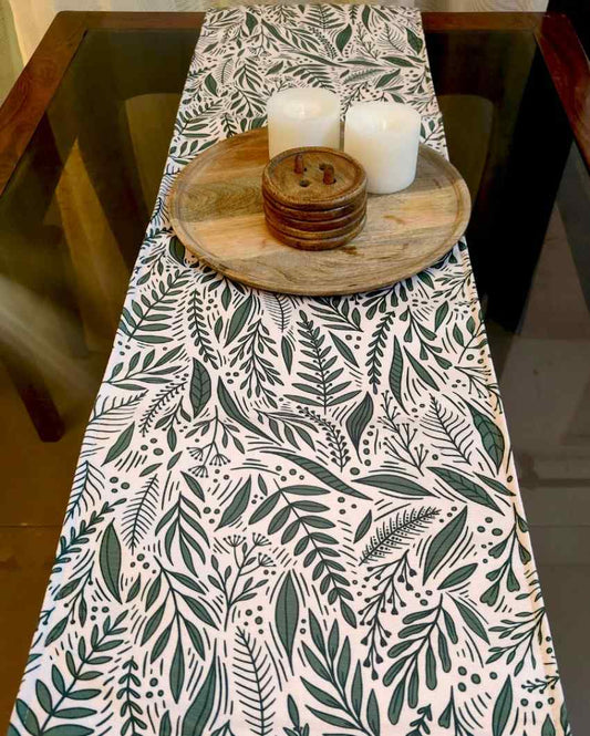 Green Leafy Poly Canvas Table Runner | 72 x 12 inches