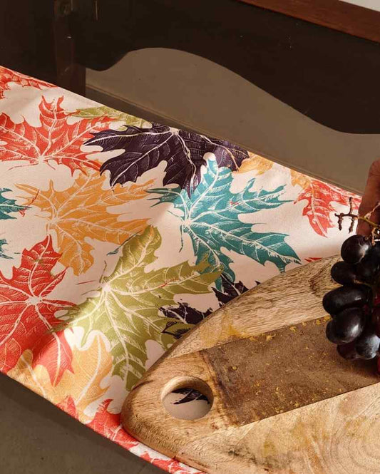 Tropical Charm Palm Leaves Pattern Poly Canvas Table Runner | 72 x 12 inches.