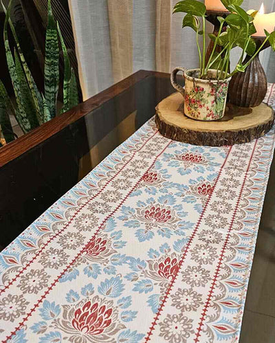 Classic Floral Red and Blue Accents Table Runner | 72 x 12 inches