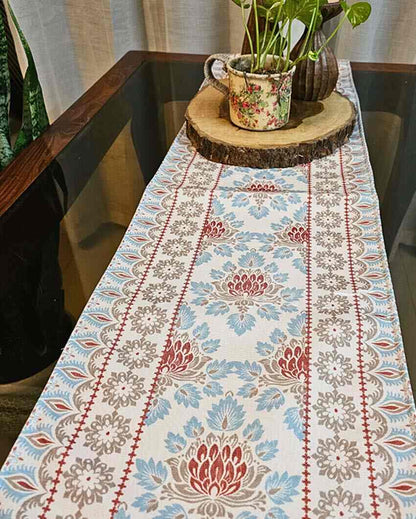 Classic Floral Red and Blue Accents Table Runner | 72 x 12 inches