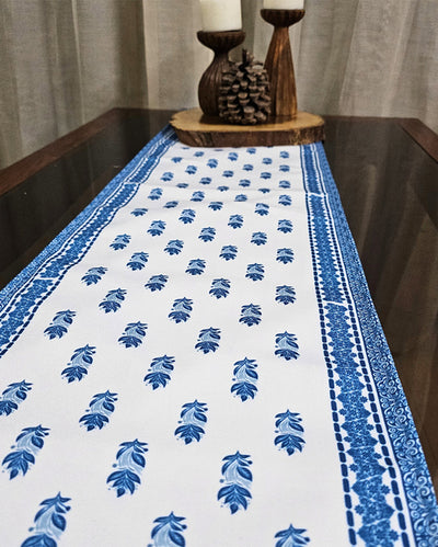 Handcrafted Blue Blossom Trails Accent Table Runner | 12 X 72 inches