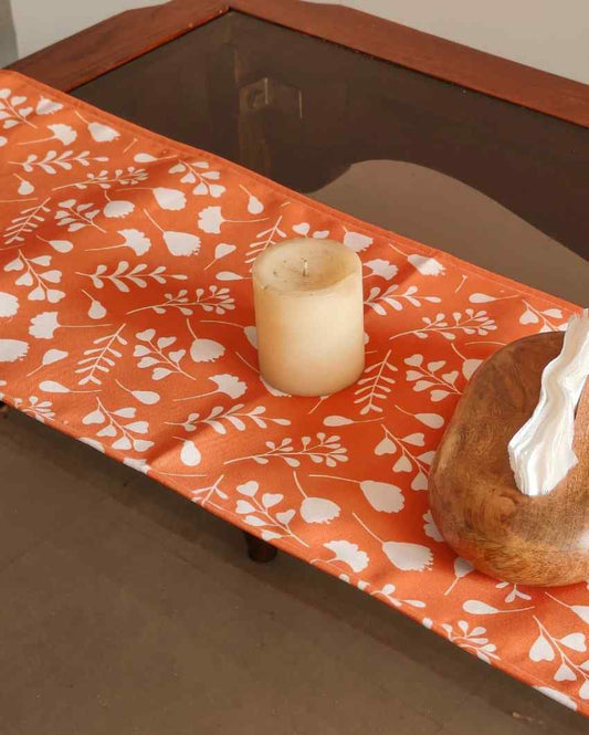 Dine In Style Rust Flower Bud Poly Canvas Table Runner | 72 x 12 inches