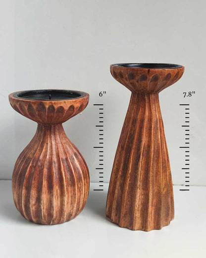 Radiant Wooden Candle Stands With Candles | Set of 2