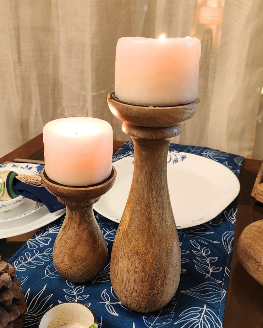 RaDiyant Twins Mango Wood Candle Stands With Candles