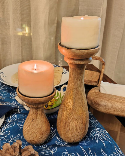 RaDiyant Twins Mango Wood Candle Stands With Candles