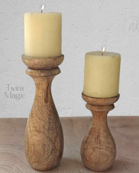 Radiant Twins Mango Wood Candle Stands With Candles