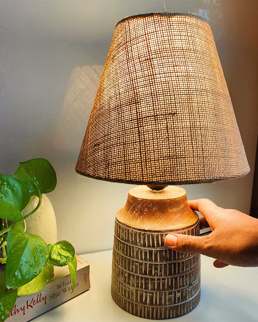 Elegant Whitewashed Mango Wood Lamp With Jute Shade | 6 x 14 inches