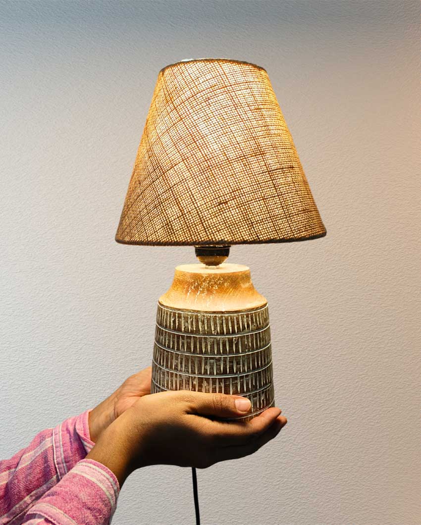 Elegant Whitewashed Mango Wood Lamp With Jute Shade | 6 x 14 inches