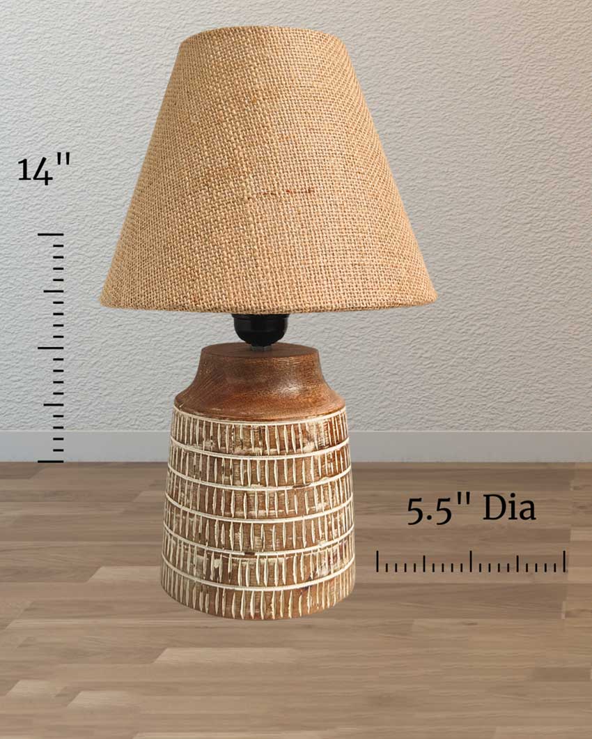 Elegant Whitewashed Mango Wood Lamp With Jute Shade | 6 x 14 inches