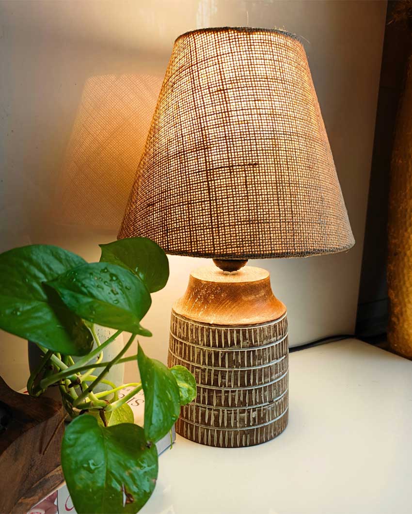 Elegant Whitewashed Mango Wood Lamp With Jute Shade | 6 x 14 inches