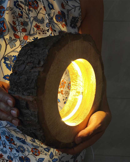 Handcrafted Mango Wood Bark LED Lamp With 12V Driver | 9 x 3 inches