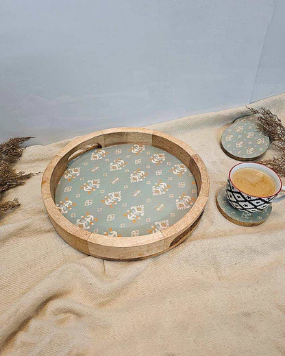 Handcrafted Wooden Serving Tray with Traditional Motif Design | 12 x 2 inches