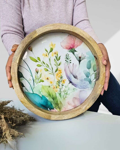 Floral Fantasy Handcrafted Wooden Serving Tray | 12 x 2 inches