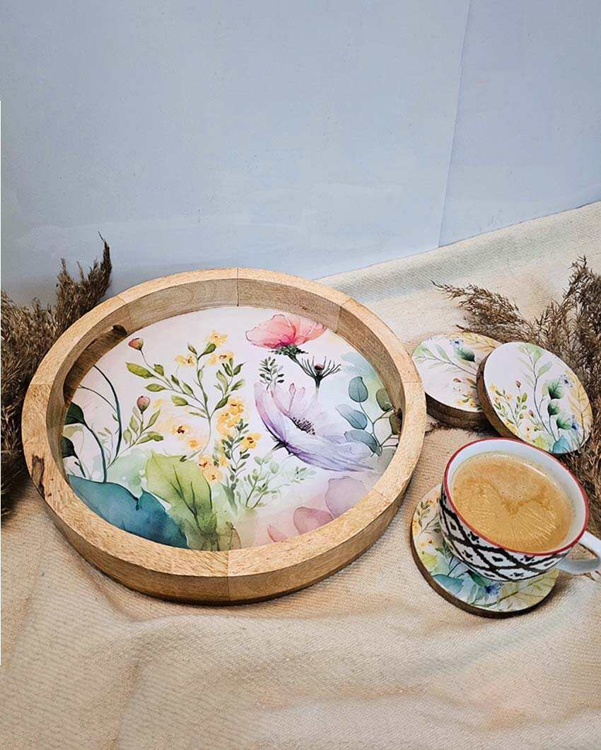 Floral Fantasy Handcrafted Wooden Serving Tray | 12 x 2 inches