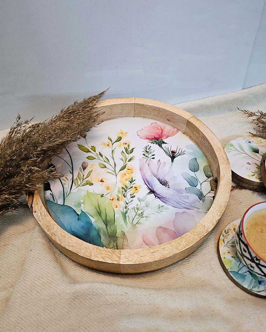 Floral Fantasy Handcrafted Wooden Serving Tray | 12 x 2 inches