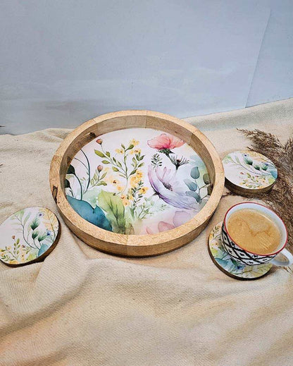 Floral Fantasy Handcrafted Wooden Serving Tray | 12 x 2 inches