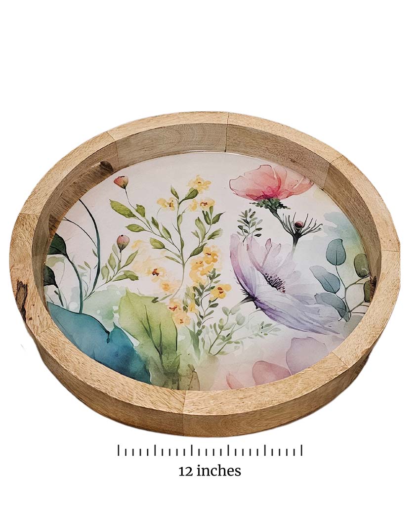 Floral Fantasy Handcrafted Wooden Serving Tray | 12 x 2 inches