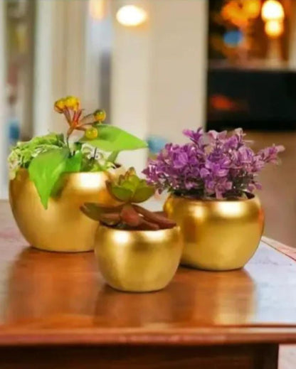 Gold Iron Apple Shape Desk Pot Planters | Set of 3