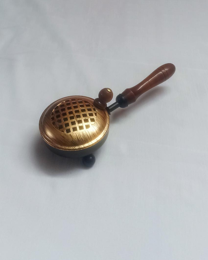 Stylish Gold Metal Loban Burner With Handle | 9 x 4 x 4 inches