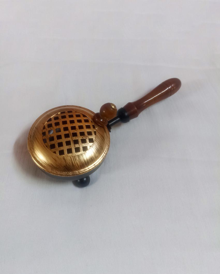 Stylish Gold Metal Loban Burner With Handle | 9 x 4 x 4 inches