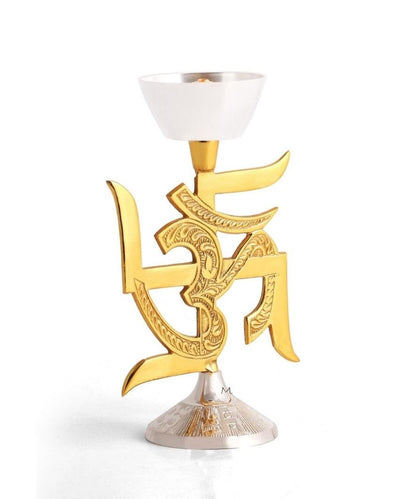 Metal Decorative Brass Om Swastik Diya For Puja