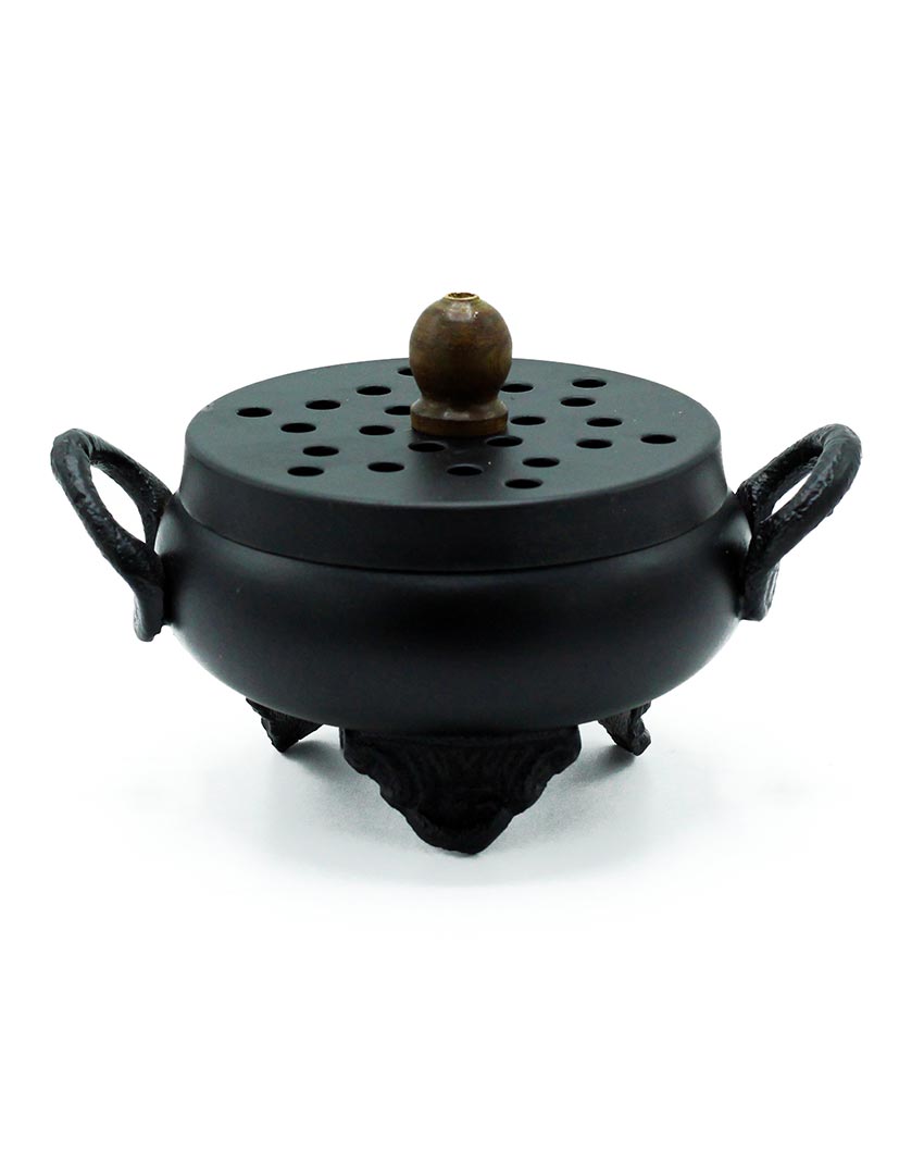 Elegant Black Metal Loban Burner With Knob | 5 x 5 inches