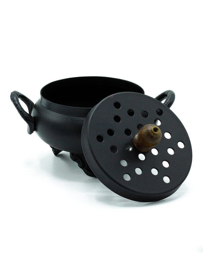 Elegant Black Metal Loban Burner With Knob | 5 x 5 inches