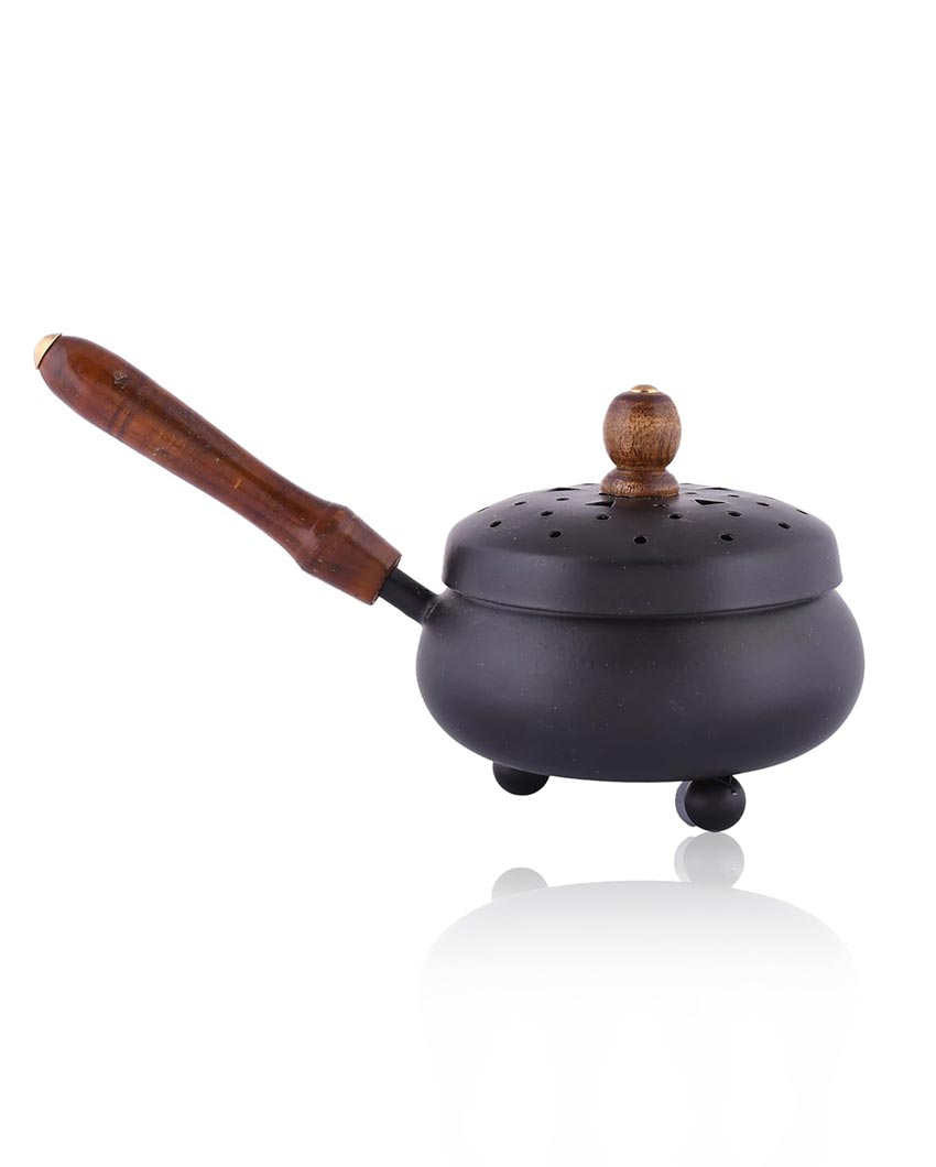 Stylish Black Metal Loban Burner With Handle | 10 x 5 x 5 inches