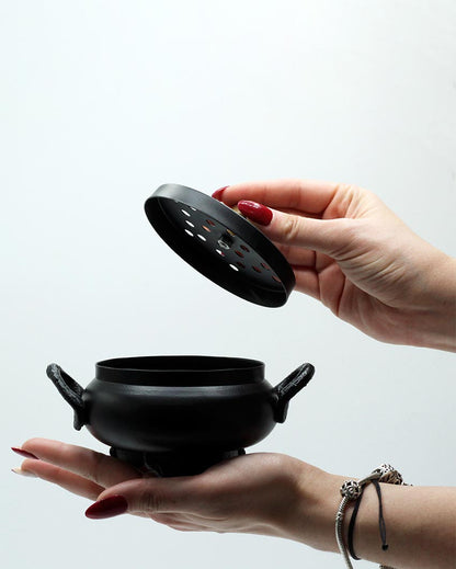 Elegant Black Metal Loban Burner With Knob | 5 x 5 inches