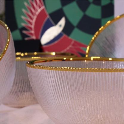 Stylish Gold Edge Ribbed Serving Bowl | Set of 4