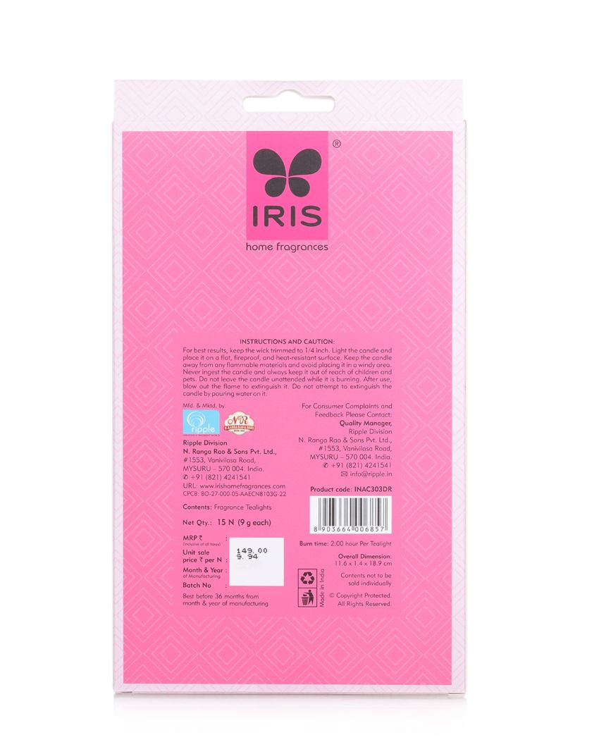 Iris Homefragrances Tealights| 9G Each | Set Of 4 Damask Rose