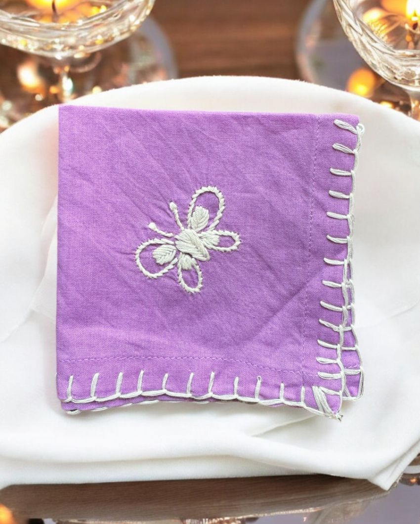 Handcrafted Chikankari Cocktail Cotton Napkins | Set of 2 | 8 x 8 inches