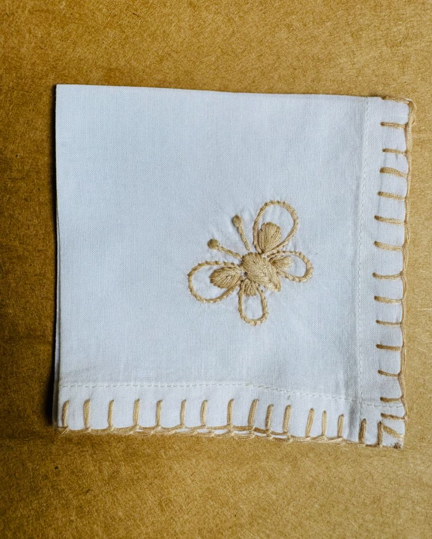 Handcrafted Chikankari Cocktail Cotton Napkins | Set of 2 | 8 x 8 inches