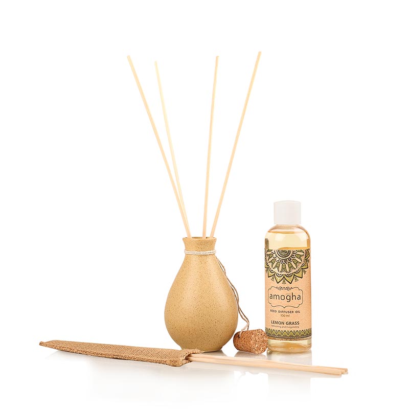 Amogha Reed Diffuser | 8 Reed Sticks with 100 ml Diffuser Oil | Multiple Options Lemon Grass