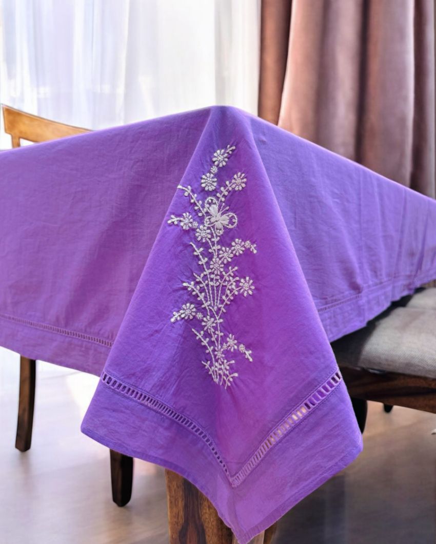 Handcrafted Floral Embroidery Table Cover | 92 x 57 inches