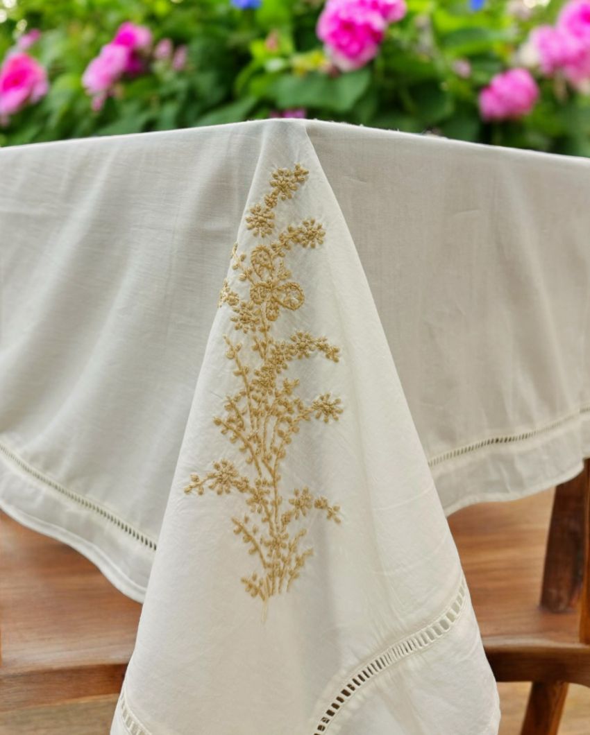 Handcrafted Floral Embroidery Table Cover | 92 x 57 inches