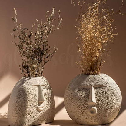 Ivory Upbeat Face Vase and Blowing Kiss Face Vase | Set of 2 | Multiple Options Raw Finish