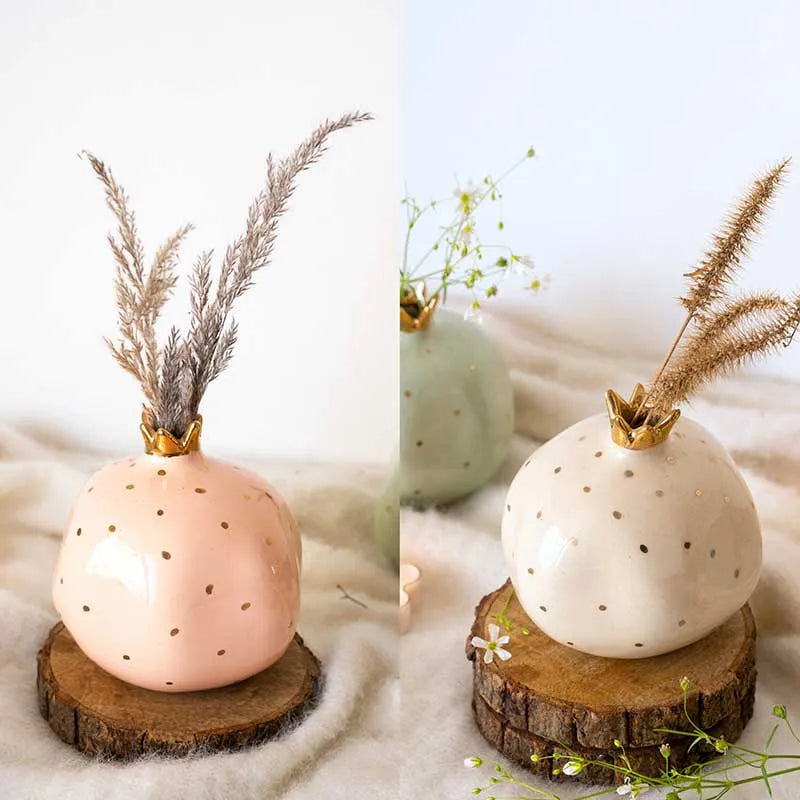 Ceramic Pomegranate Showpieces | 4 inch | Set of 2 | Multiple Colors Blush Pink & Off-White