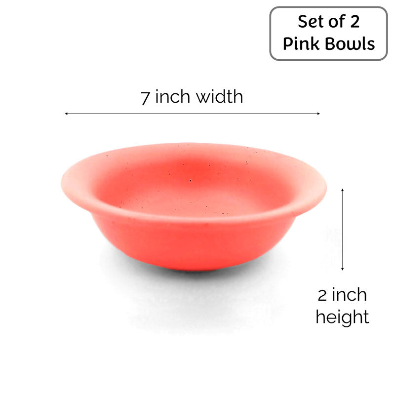 Pink Dotted Design Ceramic Bowl |Set of 2 | 7 inch Default Title