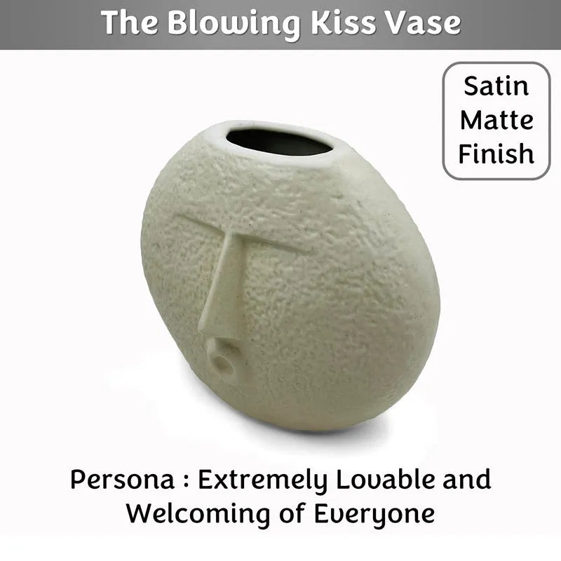 Blowing Kiss Face Vase | 6 inch | Multiple Colors Satin Matte Finish