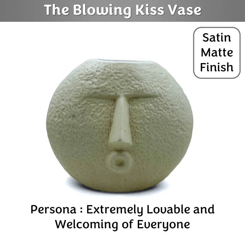 Blowing Kiss Face Vase | 6 inch | Multiple Colors Satin Matte Finish