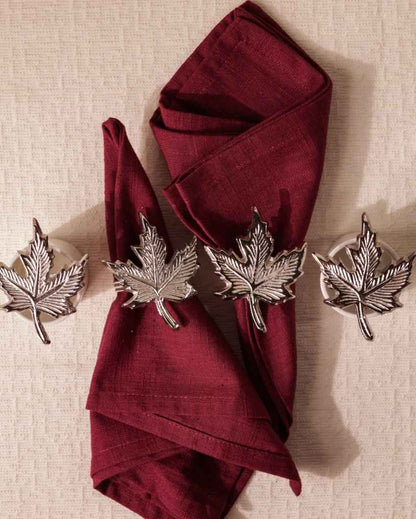 Stylish Silver Maple Leaf Napkin Rings Set | 2 x 2 inches