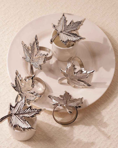 Stylish Silver Maple Leaf Napkin Rings Set | 2 x 2 inches