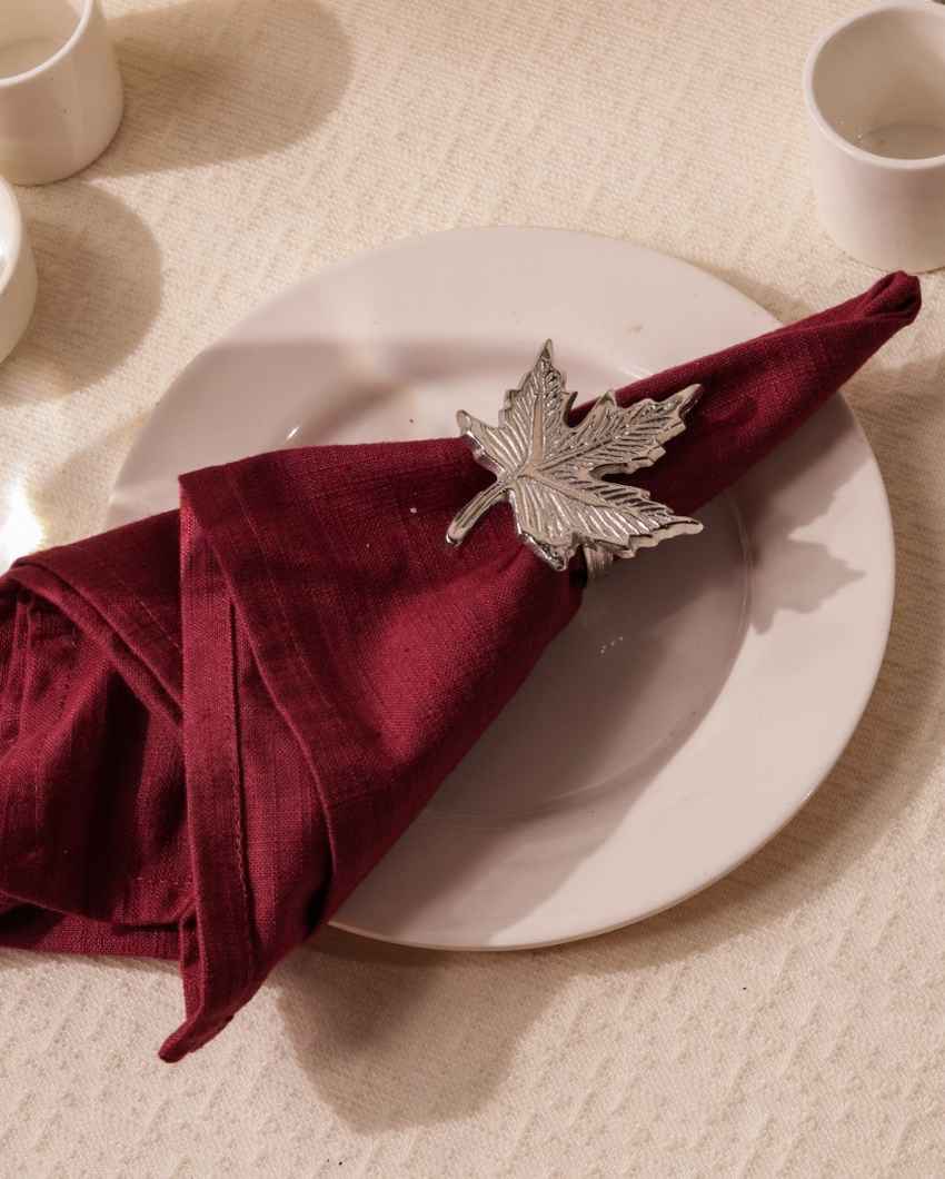 Stylish Silver Maple Leaf Napkin Rings Set | 2 x 2 inches