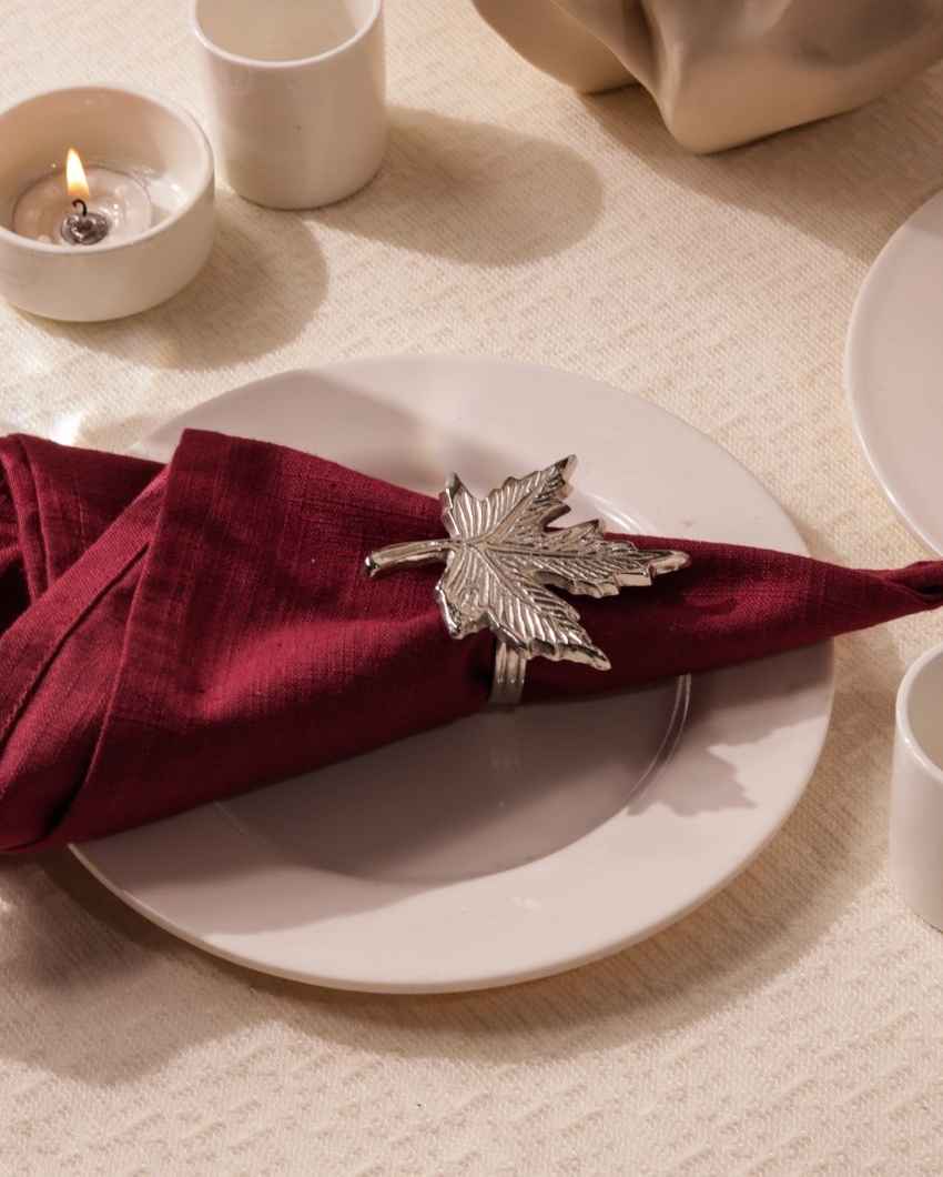 Stylish Silver Maple Leaf Napkin Rings Set | 2 x 2 inches