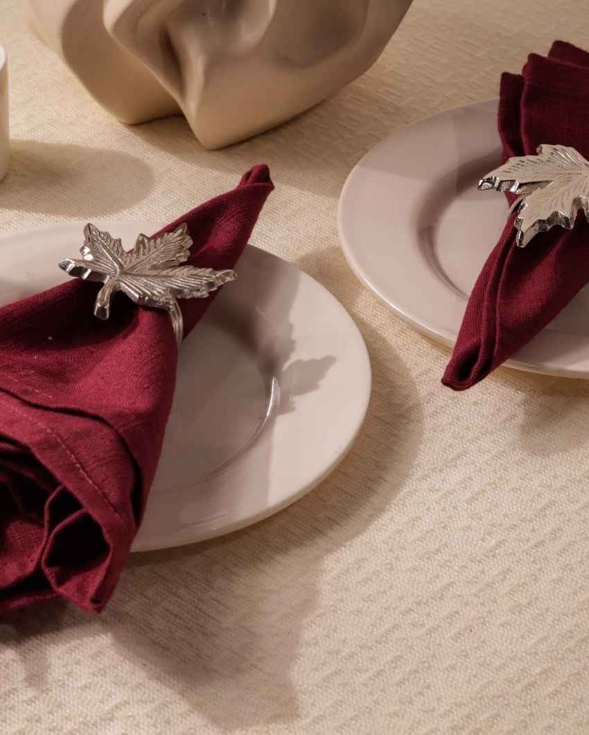 Stylish Silver Maple Leaf Napkin Rings Set | 2 x 2 inches