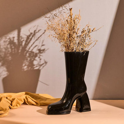 The Glimpse Boot Ceramic Vase | 11 inch | Multiple Colors Gloss Black